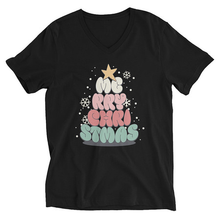 [ID: 223-G334] Cartoony Christmas Tree Unisex V-Neck Tee