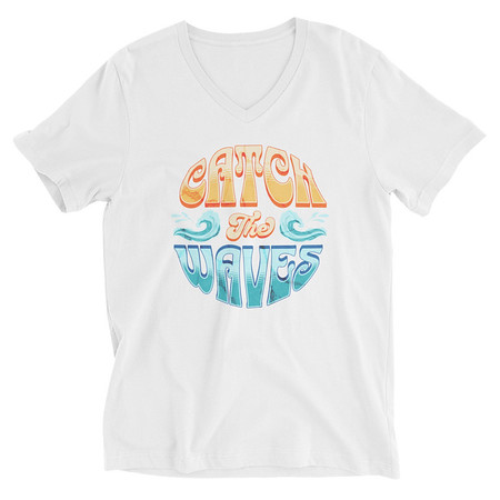 [ID: 223-G343] Catch the Waves - Beach Vibe Unisex V-Neck Tee