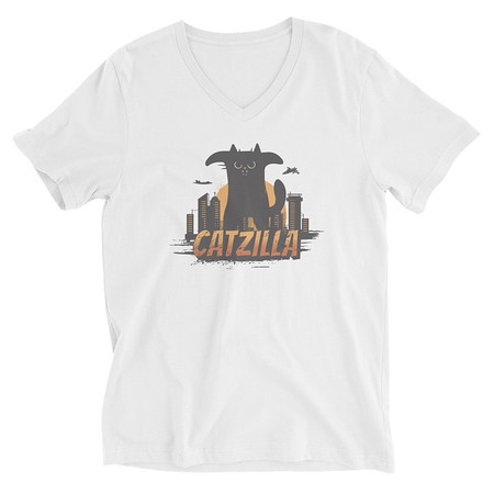 [ID: 223-G350] Catzilla - Funny Comic Animal Unisex V-Neck Tee