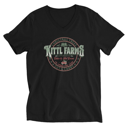 [ID: 223-G376] Christmas Tree Farm - Vintage Holiday Badge Unisex V-Neck Tee