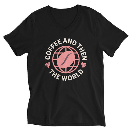 [ID: 223-G393] Coffee and Then The World - Earth Unisex V-Neck Tee