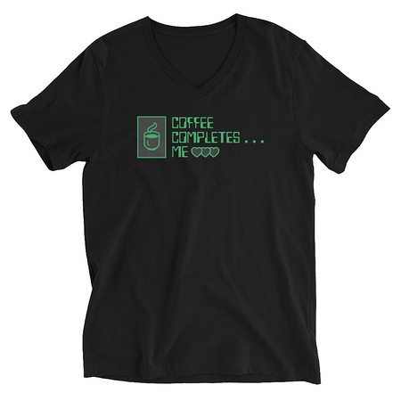 [ID: 223-G397] Coffee Completes Me - Neon Heart Unisex V-Neck Tee