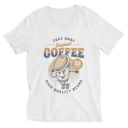 [ID: 223-G398] Coffee Cup - Comics Mascot Unisex V-Neck Tee