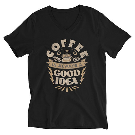 [ID: 223-G401] Coffee is always a good idea - Lightning Bolt Unisex V-Neck Tee