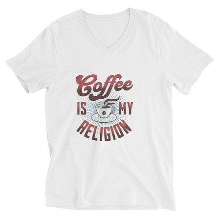 [ID: 223-G403] Coffee is my Religion - Funny Unisex V-Neck Tee