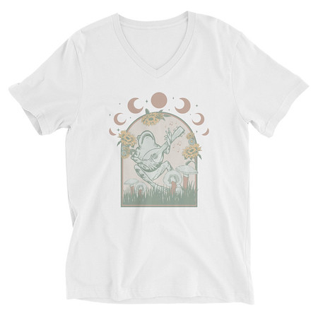 [ID: 223-G426] Cottagecore Frog Botanical Unisex V-Neck Tee
