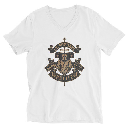 [ID: 223-G484] Defend us in battle - Knight with sword Unisex V-Neck Tee