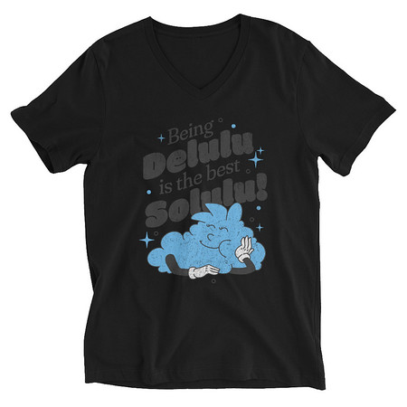 [ID: 223-G485] Delulu is the Solulu! - Typographic Cartoon Streetwear Unisex V-Neck Tee