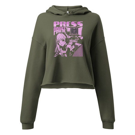 [ID: 317-G4] 'Press Pause' Anime Gaming Women's Cropped Hoodie