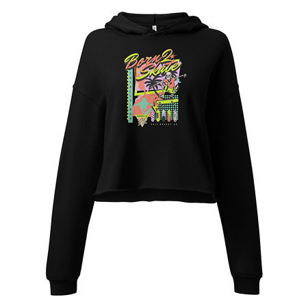 [ID: 317-G256] Born 2 Skate - Retro Skeleton Women's Cropped Hoodie