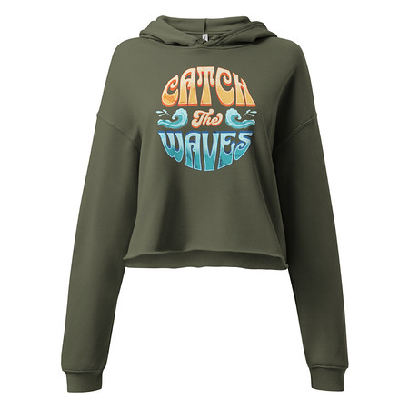 [ID: 317-G343] Catch the Waves - Beach Vibe Women's Cropped Hoodie