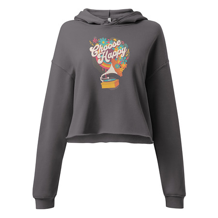 [ID: 317-G370] Choose Happy - Retro Music Women's Cropped Hoodie