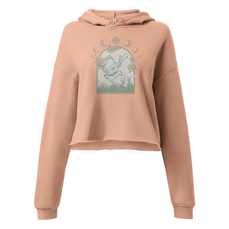 [ID: 317-G426] Cottagecore Frog Botanical Women's Cropped Hoodie
