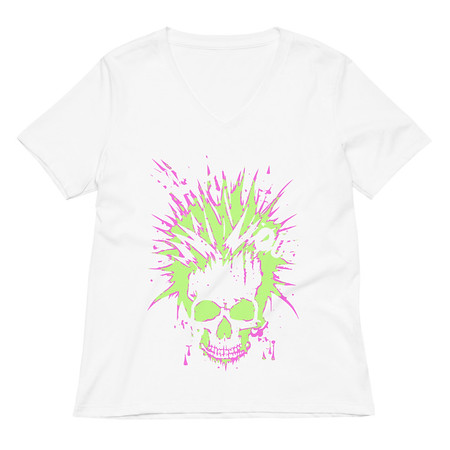 [ID: 782-G3] 'Enjoy Your Trip' Punk Skull Women's Relaxed V-Neck T-Shirt