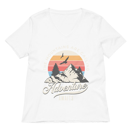 [ID: 782-G27] Adventure Await - Wilderness Camping Women's Relaxed V-Neck T-Shirt