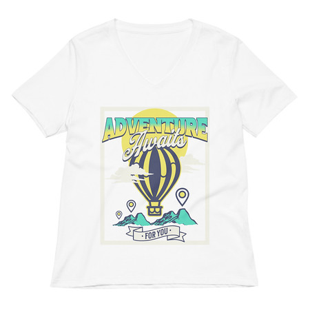 [ID: 782-G28] Adventure Awaits Women's Relaxed V-Neck T-Shirt