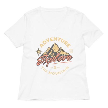 [ID: 782-G30] Adventure Explore The Mountain Women's Relaxed V-Neck T-Shirt