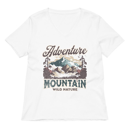 [ID: 782-G31] Adventure Mountain Wild Nature Women's Relaxed V-Neck T-Shirt