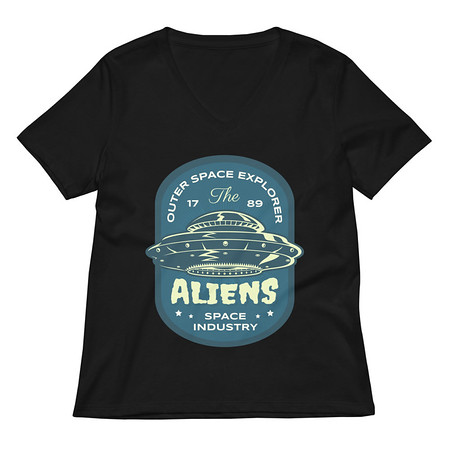 [ID: 782-G40] Aliens Outer Space Explorer - UFO Women's Relaxed V-Neck T-Shirt