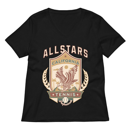 [ID: 782-G46] All Stars Tennis - Eagle Badge Women's Relaxed V-Neck T-Shirt