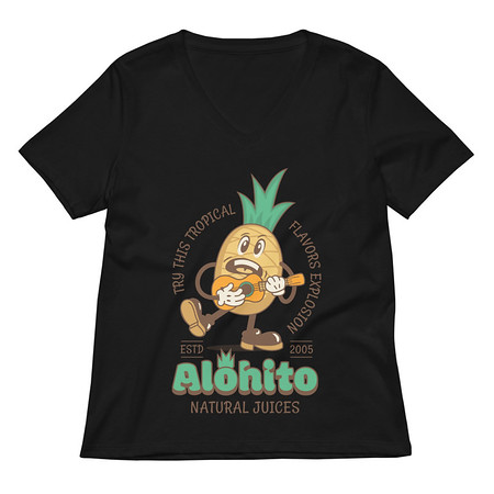 [ID: 782-G54] Alohito Natural Juices - Pineapple Mascot Women's Relaxed V-Neck T-Shirt
