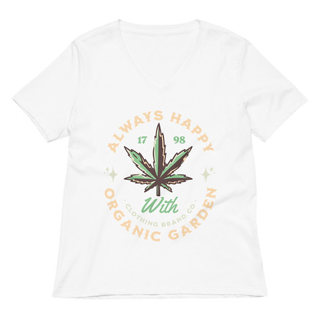 [ID: 782-G55] Always Happy - Cannabis Women's Relaxed V-Neck T-Shirt