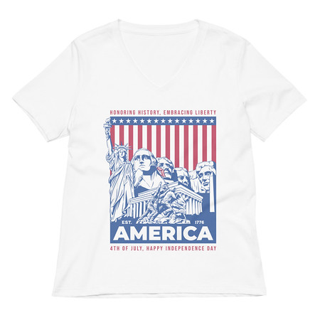 [ID: 782-G58] AMERICA (2) Women's Relaxed V-Neck T-Shirt