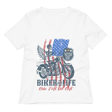 [ID: 782-G65] American Biker for Life Women's Relaxed V-Neck T-Shirt