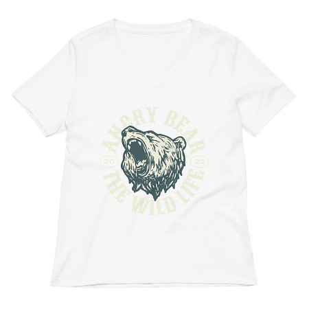 [ID: 782-G83] Angry Bear - Wild Life Animal Women's Relaxed V-Neck T-Shirt