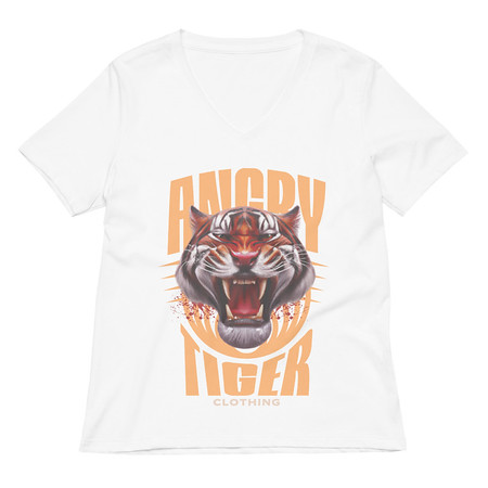 [ID: 782-G85] Angry Tiger - AI Women's Relaxed V-Neck T-Shirt