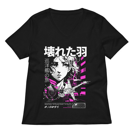 [ID: 782-G87] Anime Broken Wings - Neon Japanese Style Women's Relaxed V-Neck T-Shirt
