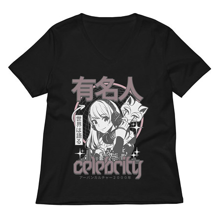 [ID: 782-G88] Anime Celebrity Girl - Japanese Cyber Streetwear Women's Relaxed V-Neck T-Shirt