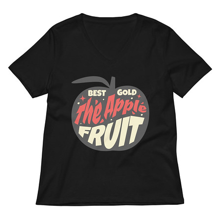 [ID: 782-G97] Apple Fruit - Typographic Lettering Women's Relaxed V-Neck T-Shirt