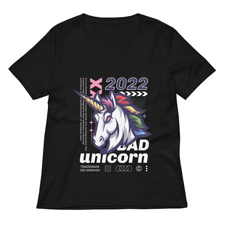 [ID: 782-G128] Bad Unicorn - Horse Women's Relaxed V-Neck T-Shirt