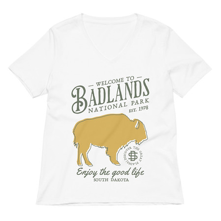 [ID: 782-G131] Badlands National Park - Bison Women's Relaxed V-Neck T-Shirt