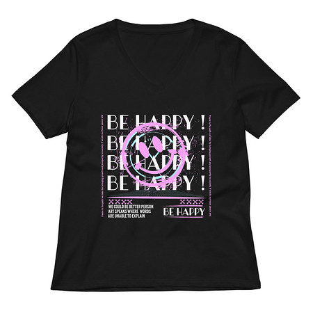 [ID: 782-G155] Be Happy ! Women's Relaxed V-Neck T-Shirt