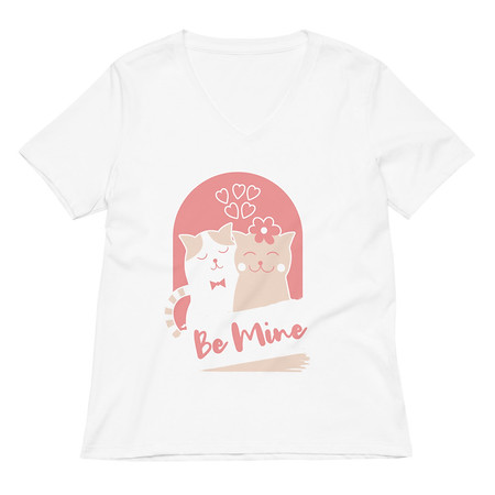[ID: 782-G157] Be Mine - Cute Cat Couple Women's Relaxed V-Neck T-Shirt