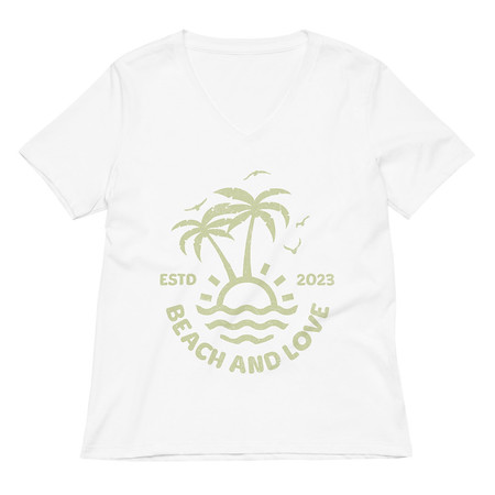 [ID: 782-G161] Beach and Love Women's Relaxed V-Neck T-Shirt
