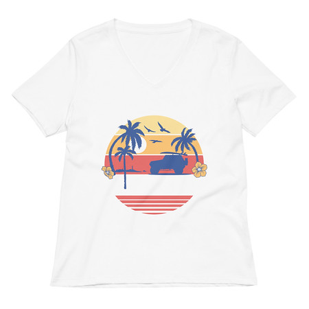 [ID: 782-G164] Beach Bum - Sunset Surfing Women's Relaxed V-Neck T-Shirt