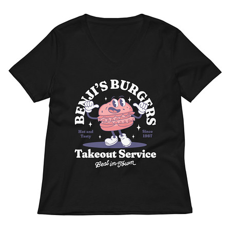 [ID: 782-G182] Benji's Burgers - Fast Food Women's Relaxed V-Neck T-Shirt