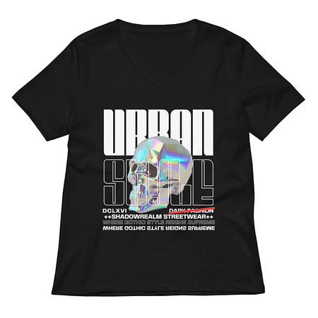 [ID: 782-G213] Black 3D Skull Women's Relaxed V-Neck T-Shirt