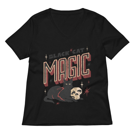 [ID: 782-G214] Black Cat Magic Women's Relaxed V-Neck T-Shirt