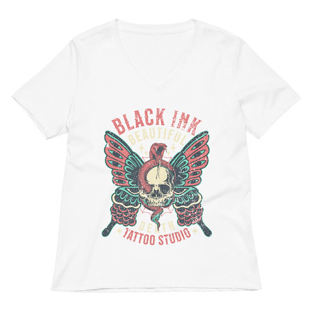 [ID: 782-G225] BLACK INK TATTOO Women's Relaxed V-Neck T-Shirt