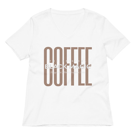 [ID: 782-G226] Black Magic - Minimal Modern Coffee Quote Women's Relaxed V-Neck T-Shirt