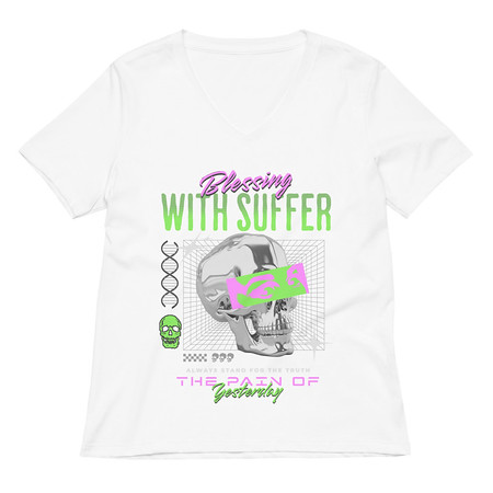 [ID: 782-G235] Blessing With Suffer Women's Relaxed V-Neck T-Shirt