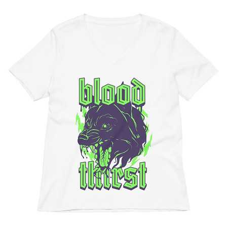 [ID: 782-G238] Blood Thirst - Neon Dog Women's Relaxed V-Neck T-Shirt