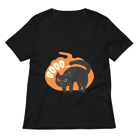 [ID: 782-G251] Boo - Scay Cute Cat Women's Relaxed V-Neck T-Shirt