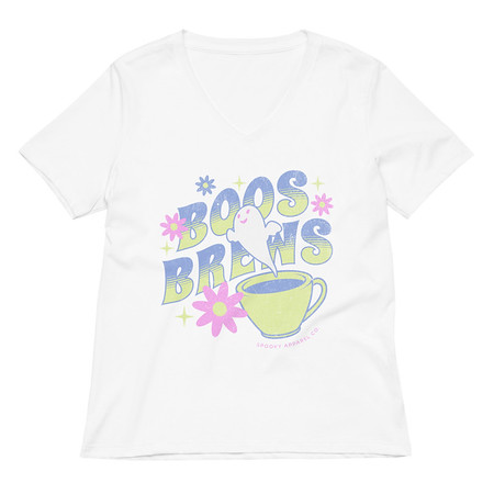 [ID: 782-G254] Boos + Brews - Halloween Women's Relaxed V-Neck T-Shirt
