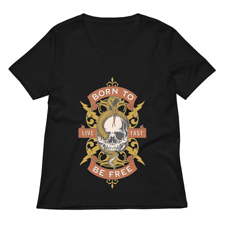 [ID: 782-G259] Born To Be Free - Skull Women's Relaxed V-Neck T-Shirt