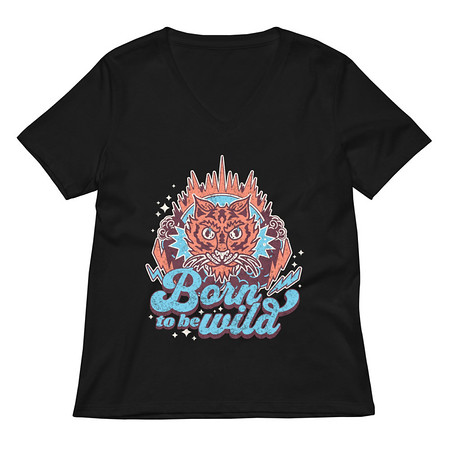 [ID: 782-G263] Born to be Wild - Tiger Women's Relaxed V-Neck T-Shirt